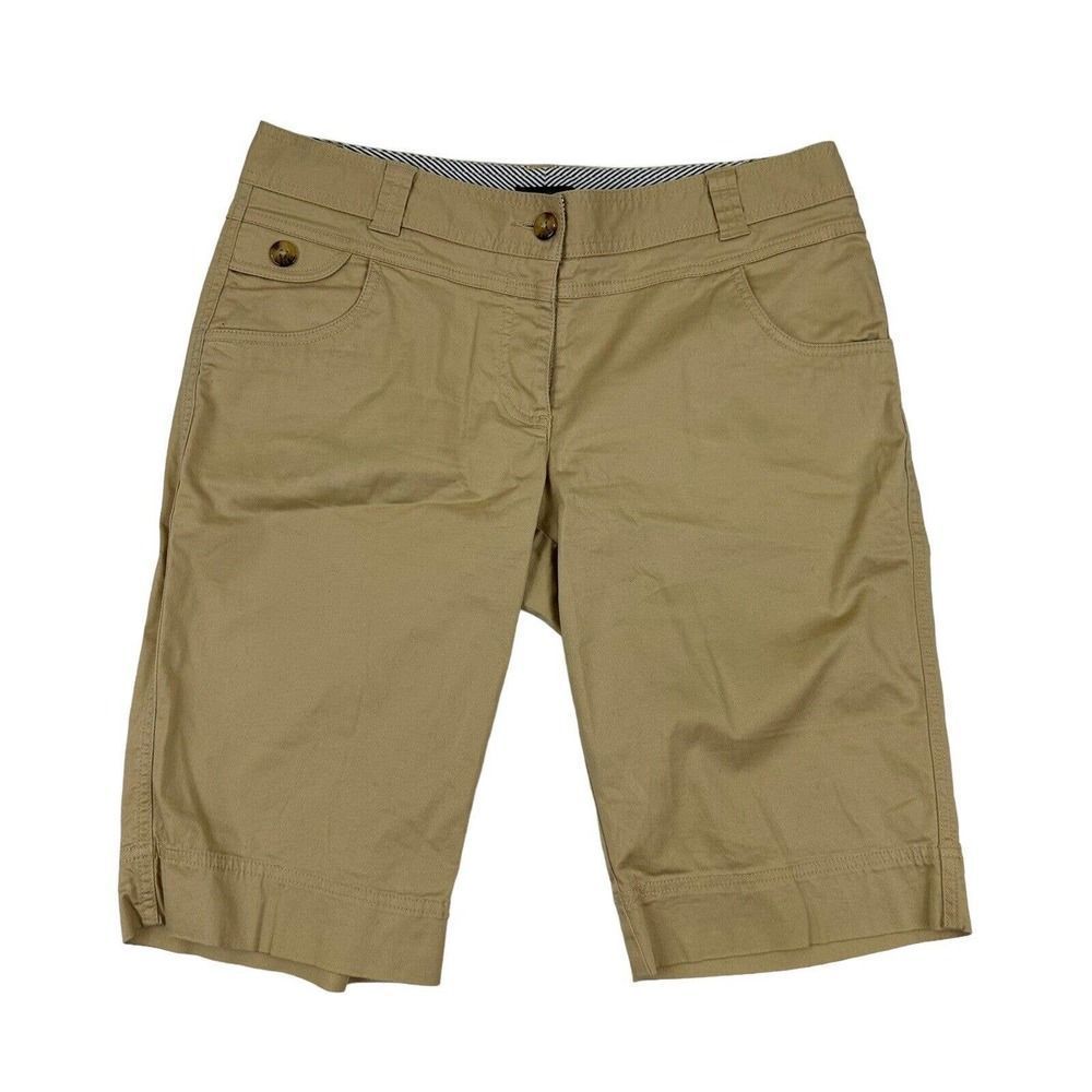 Madison Women’s Tan Chino Bermuda Shorts Flat Front Sz 8 Cotton Spandex Stretch